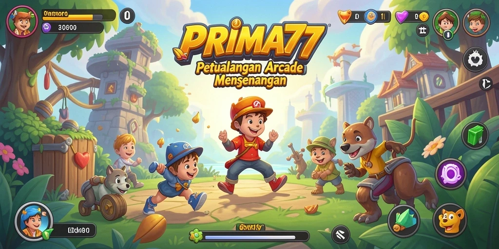 Tampilan gameplay seru dari PRIMA77 dengan karakter dan level yang menantang.
