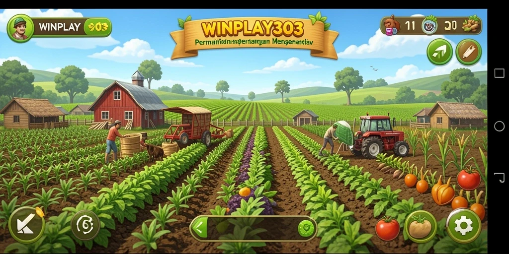 Tangkapan layar gameplay WINPLAY303 yang menunjukkan aktivitas bertani.